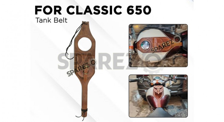 For Royal Enfield Classic 650 Fuel Tank Belt with Pouch Brown Tan - SPAREZO